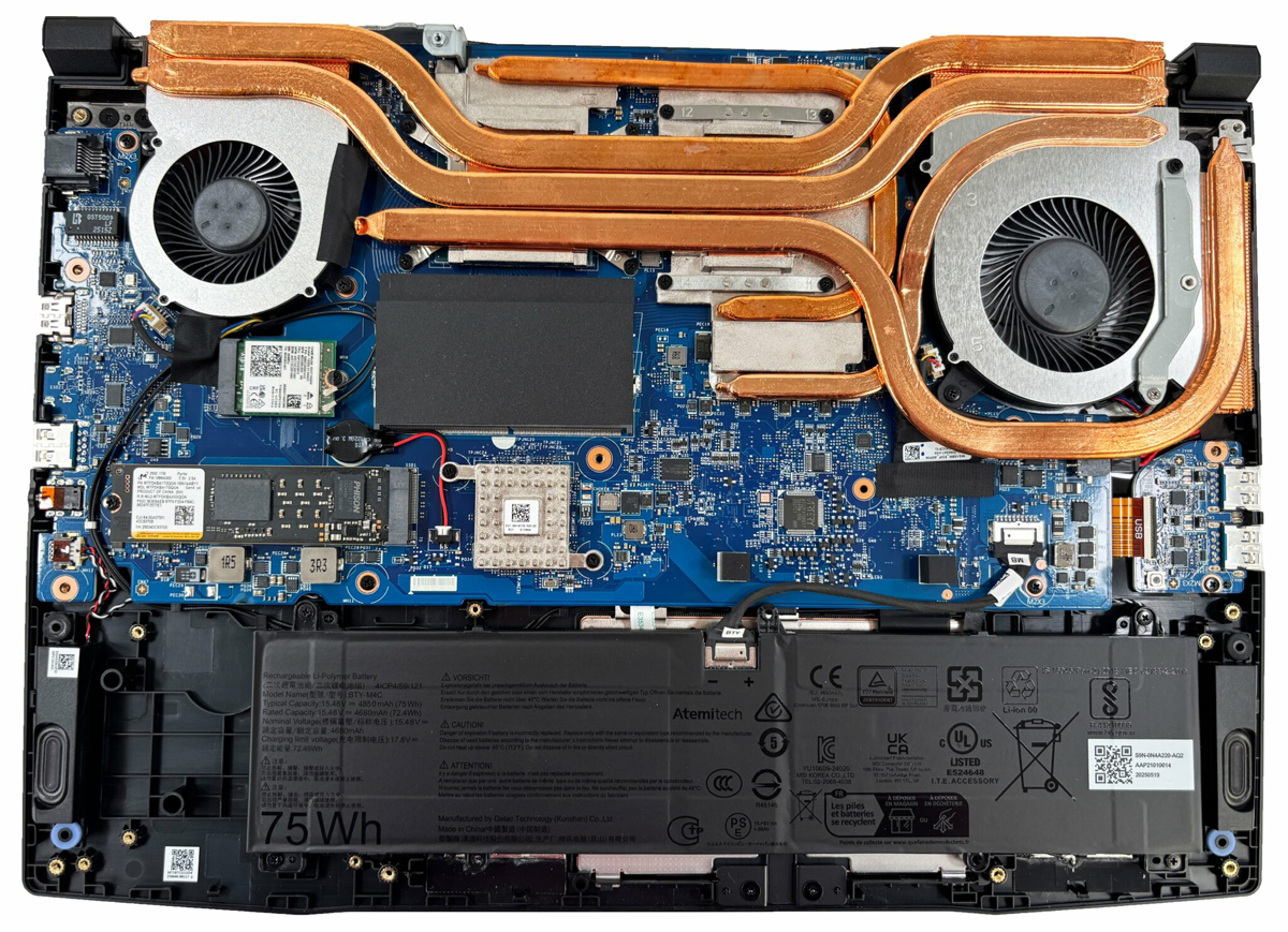 Internal Photo of MSI Katana A15, A17 B8V B12V B13U B13V HX B14W blue backlit US keyboard (Katana 15 HX B14W)